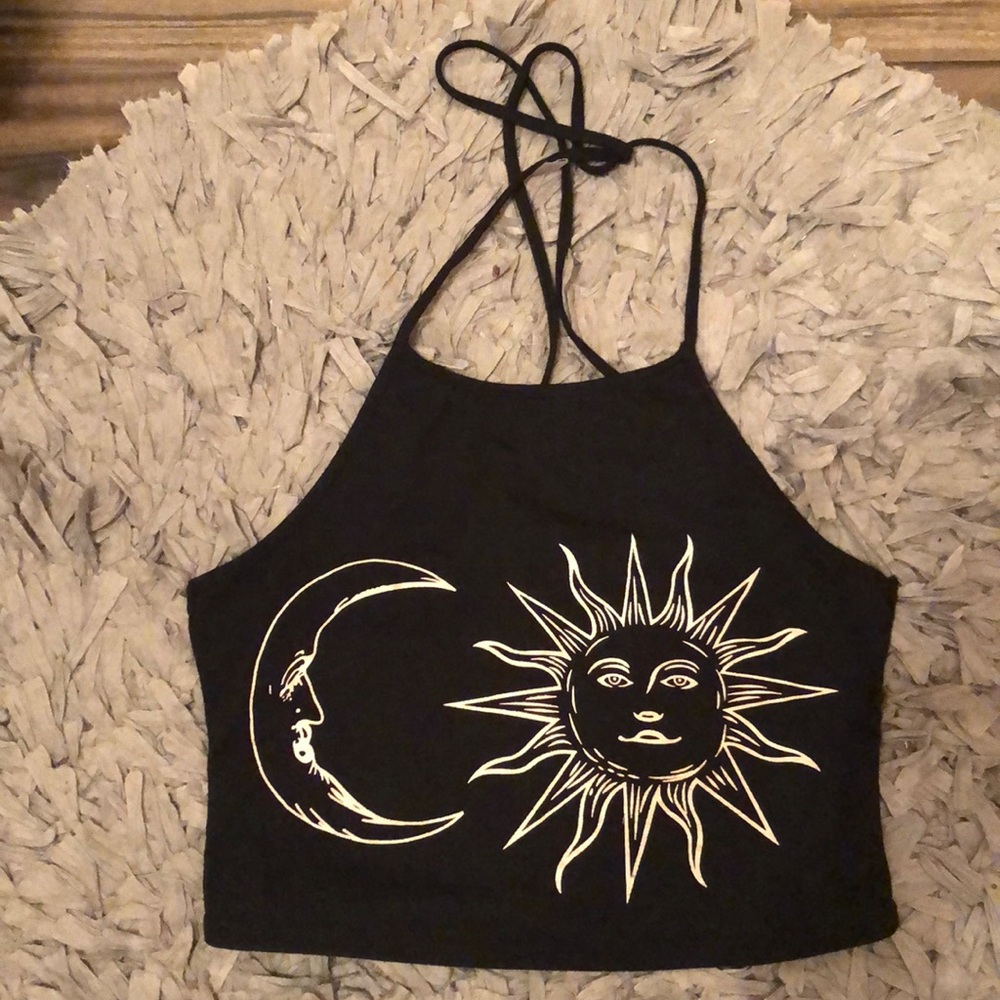 black graphic halter top